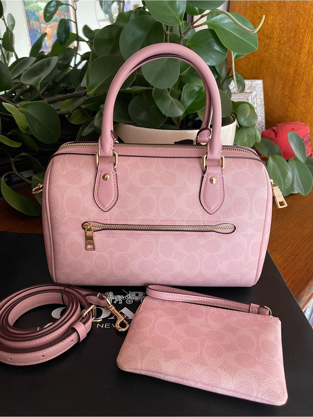 Coach Rowan Satchel in Powder Pink Signature Canvas with Matching Wristlet - Picture 2 of 11